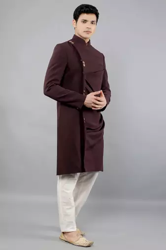 men's solid indowestern sherwani set