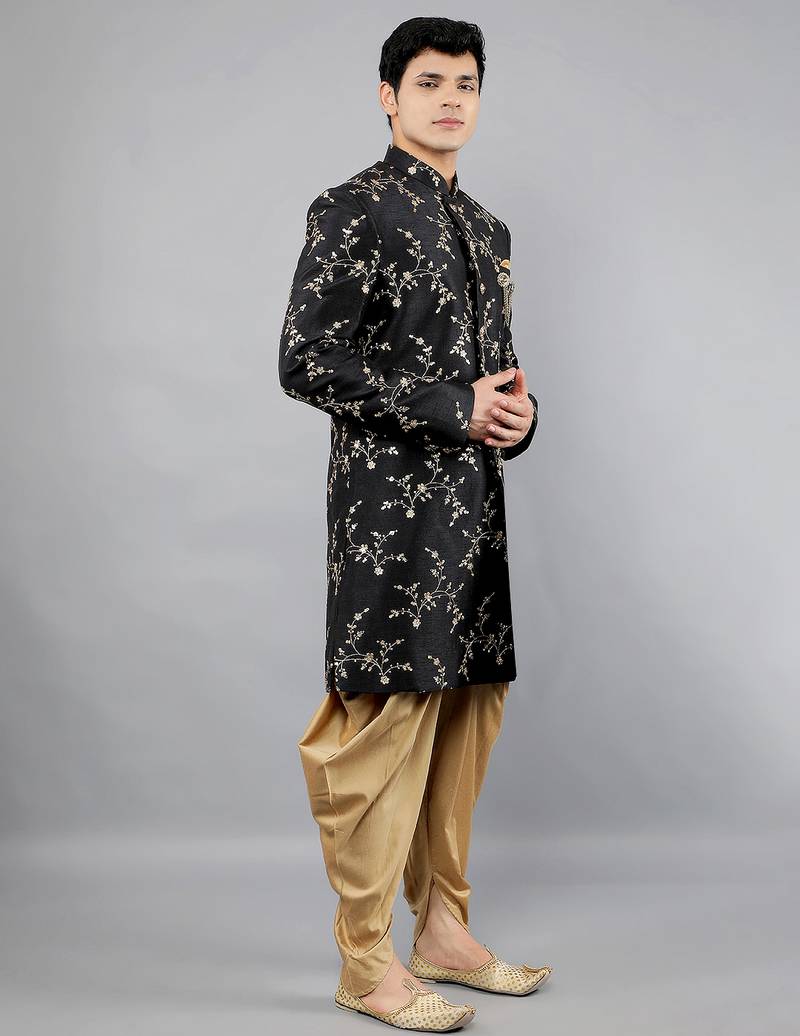 men's floral embroidered sherwani set