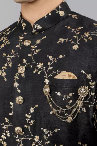 men's floral embroidered sherwani set