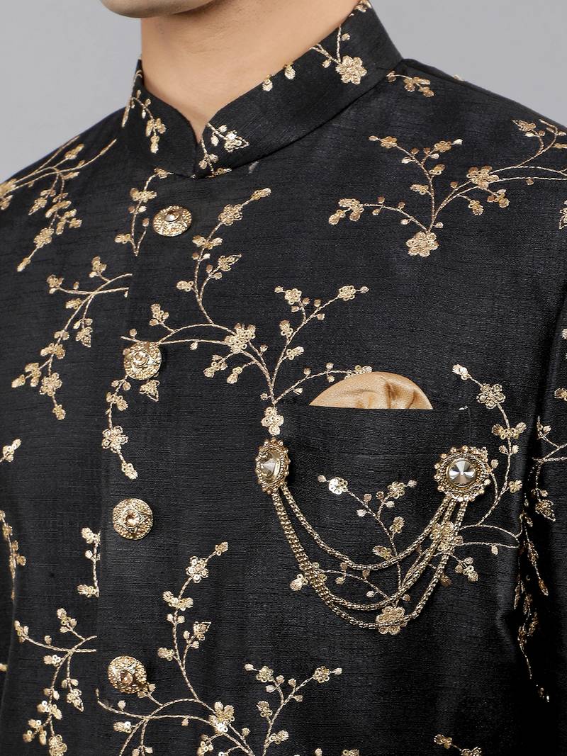men's floral embroidered sherwani set