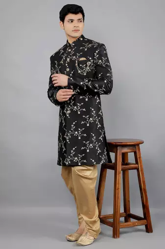 men's floral embroidered sherwani set