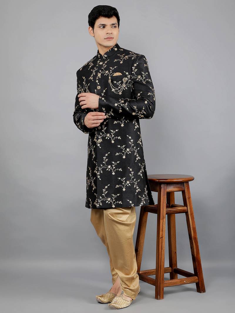 men's floral embroidered sherwani set