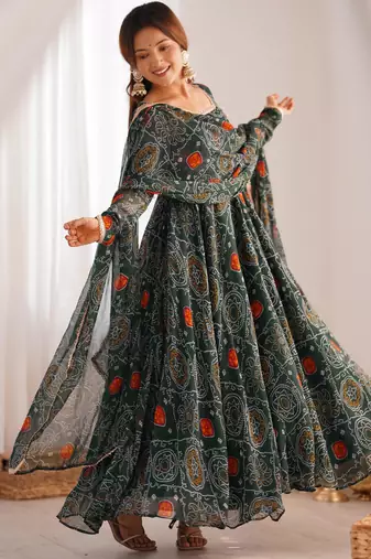 Radiant Bandhej Anarkali Set Twirl In Tradition
