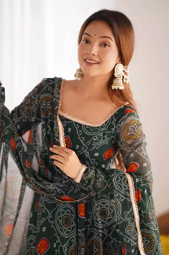 Radiant Bandhej Anarkali Set Twirl In Tradition
