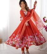 Vibrant Floral Border Anarkali Suit in Purple with Dupatta