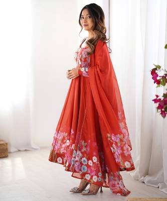 Vibrant Floral Border Anarkali Suit in Purple with Dupatta 3