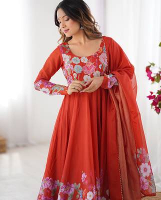 Vibrant Floral Border Anarkali Suit in Purple with Dupatta 5