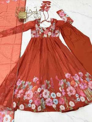 Vibrant Floral Border Anarkali Suit in Purple with Dupatta 6