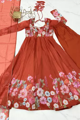 Vibrant Floral Border Anarkali Suit in Purple with Dupatta