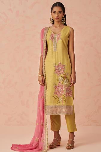 Yellow fancy crush embroidered salwar suit
