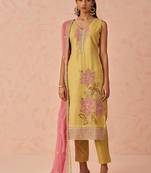 Yellow fancy crush embroidered salwar suit