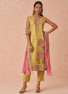 Yellow fancy crush embroidered salwar suit 3