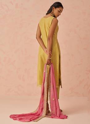 Yellow fancy crush embroidered salwar suit 5