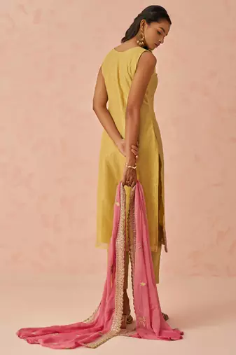 Yellow fancy crush embroidered salwar suit