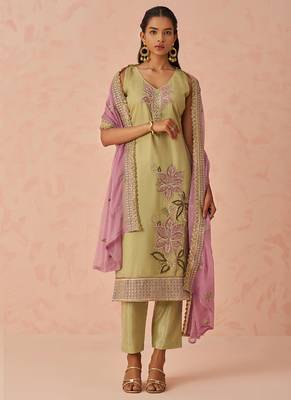 Gold fancy crush embroidered salwar suit 1