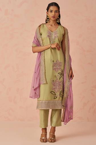 Gold fancy crush embroidered salwar suit