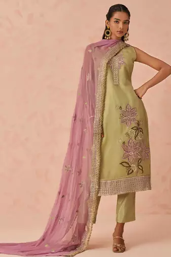 Gold fancy crush embroidered salwar suit