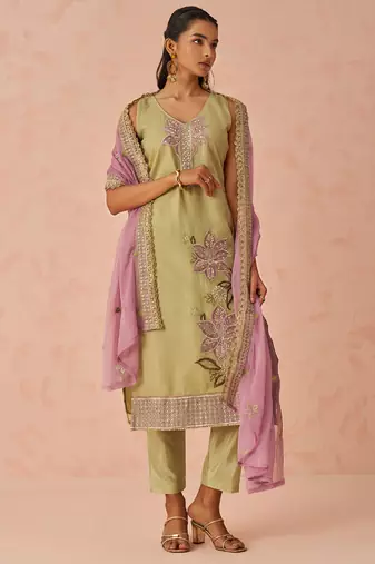Gold fancy crush embroidered salwar suit