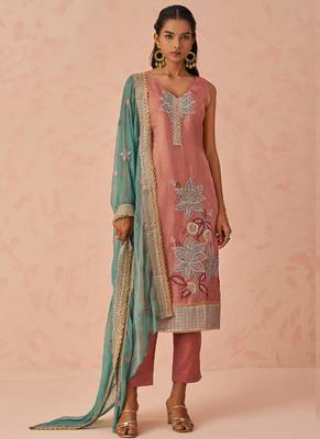 Peach crush embroidered salwar suit 1