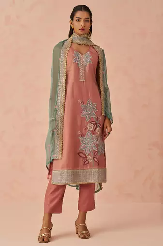Peach crush embroidered salwar suit