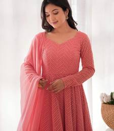 Chikankari Style Peach Anarkali Kurta Set     Ethnic Elegance