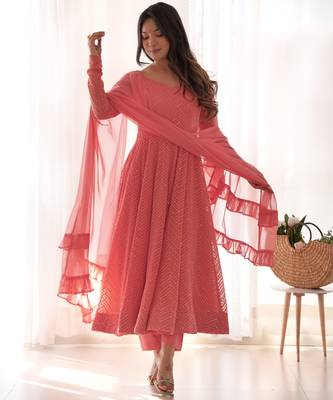 Chikankari Style Peach Anarkali Kurta Set     Ethnic Elegance 5
