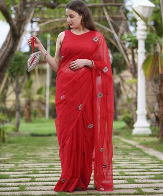 Pink plain silk blend saree 1