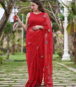 Pink plain silk blend saree