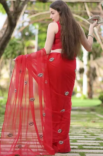 Pink plain silk blend saree