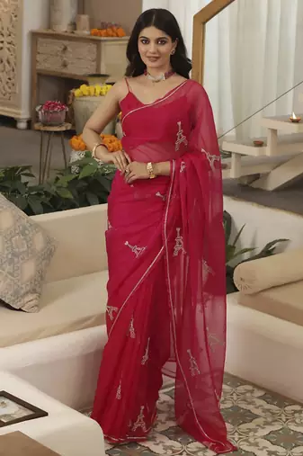 Pink plain silk blend saree
