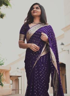Purple Georgette Viscose Saree 1