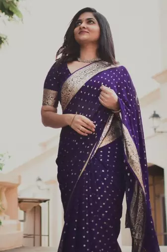 Purple Georgette Viscose Saree