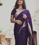 Purple Georgette Viscose Saree