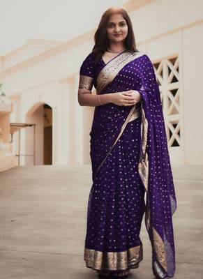 Purple Georgette Viscose Saree 2