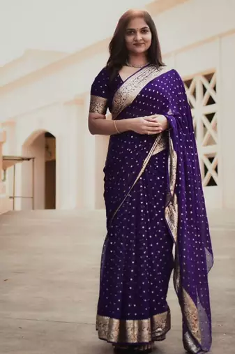 Purple Georgette Viscose Saree