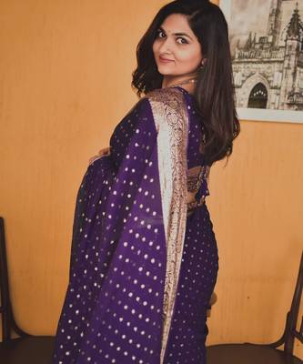 Purple Georgette Viscose Saree 3