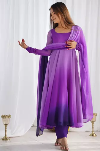 Ombre Purple Anarkali Kurta with Matching Dupatta