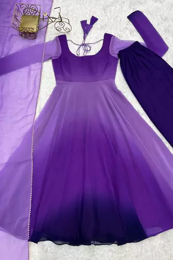 Ombre Purple Anarkali Kurta with Matching Dupatta