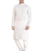Arruga White Cotton Poly chikankari Full Sleeve kurta pajama set for mens