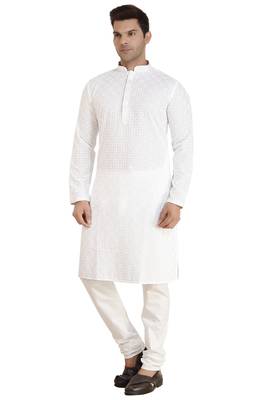 Arruga White Cotton Poly chikankari Full Sleeve kurta pajama set for mens 3