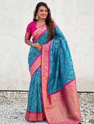 Skyblue silk blend saree with blouse 1