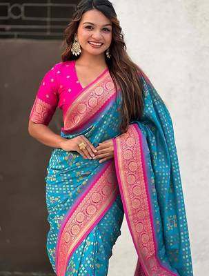 Skyblue silk blend saree with blouse 3