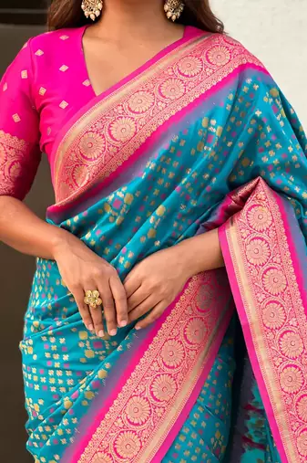 Skyblue silk blend saree with blouse