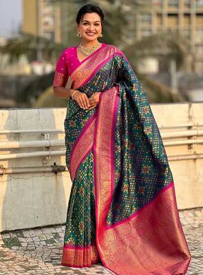 Rama silk blend saree with blouse 1