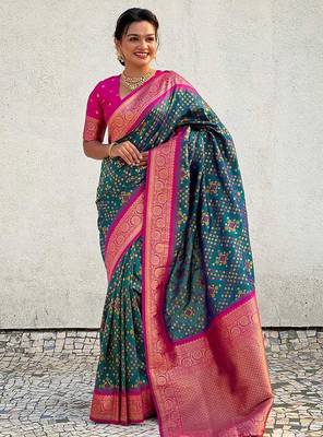 Rama silk blend saree with blouse 2