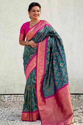 Rama silk blend saree with blouse