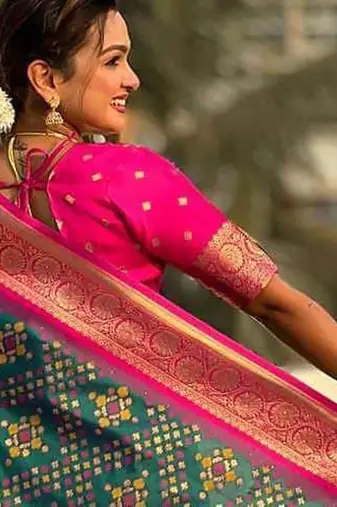 Rama silk blend saree with blouse