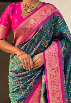 Rama silk blend saree with blouse 4