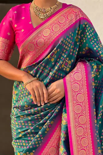 Rama silk blend saree with blouse