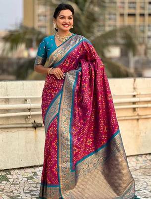 Rama silk blend saree with blouse 1